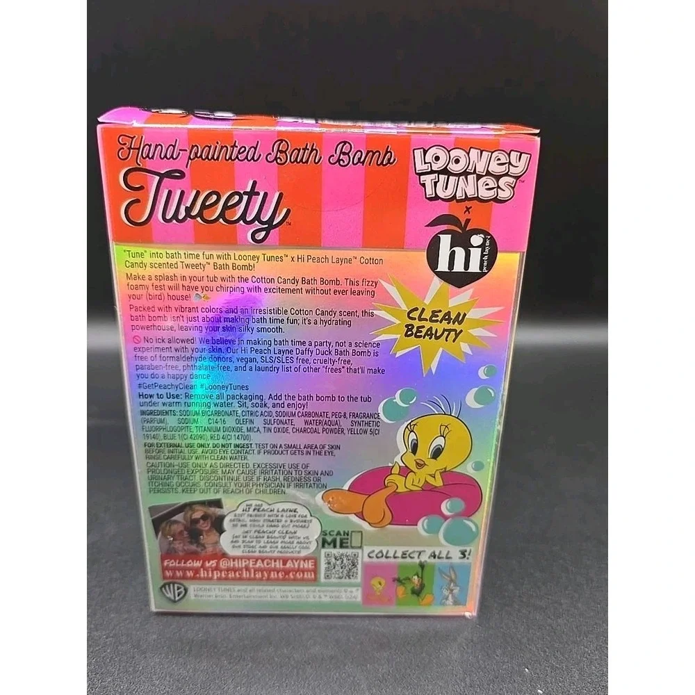 Looney Tunes Hi Peach Layne Tweety Bird Hand-Painted Cotton Candy Bath Bomb New!